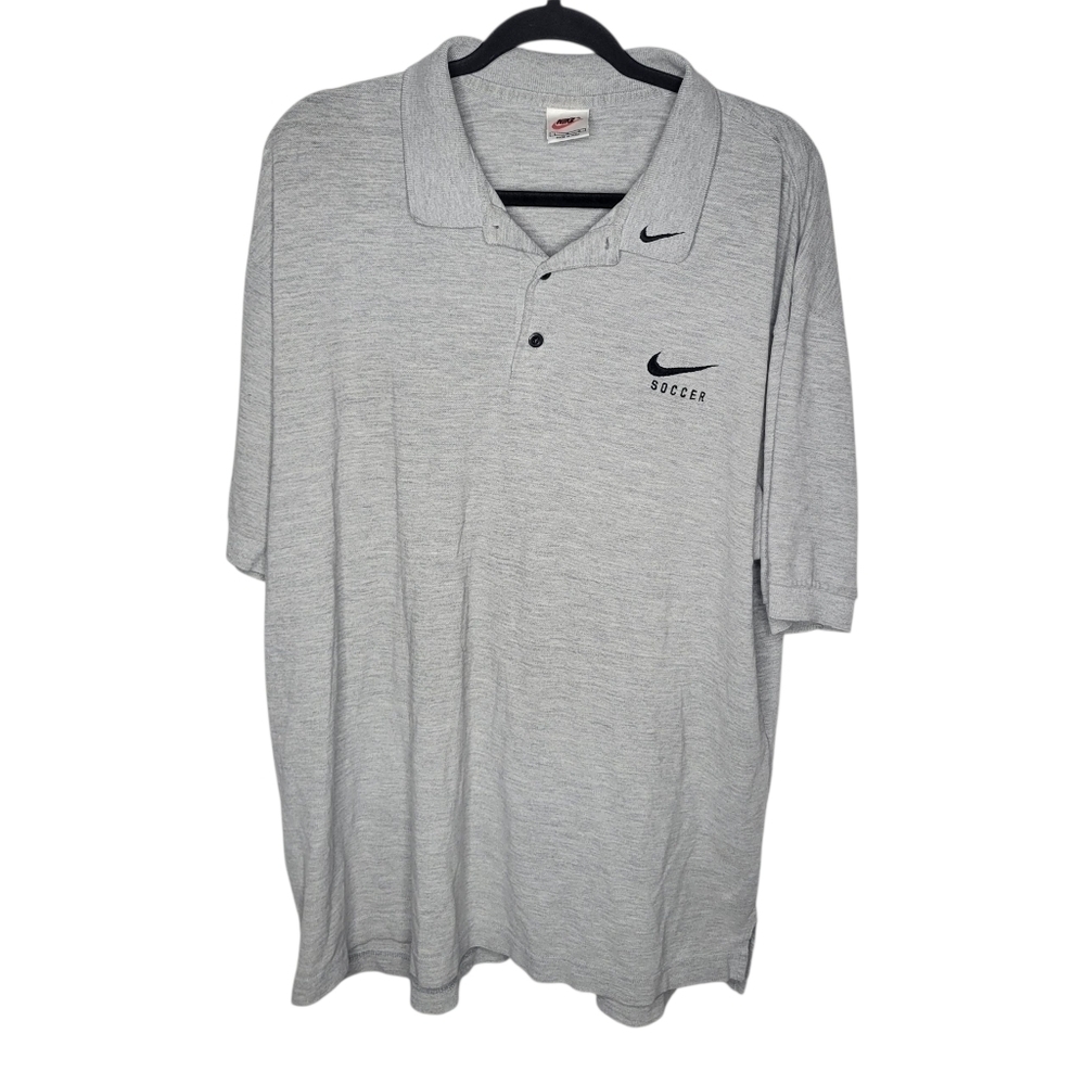 Vintage 90s Nike Soccer Swoosh Polo Shirt Size Large in Grey Black